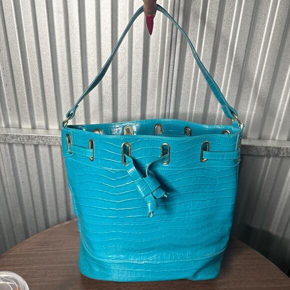 Turquoise emboss crocodile hobo large bag - Picture 1 of 7